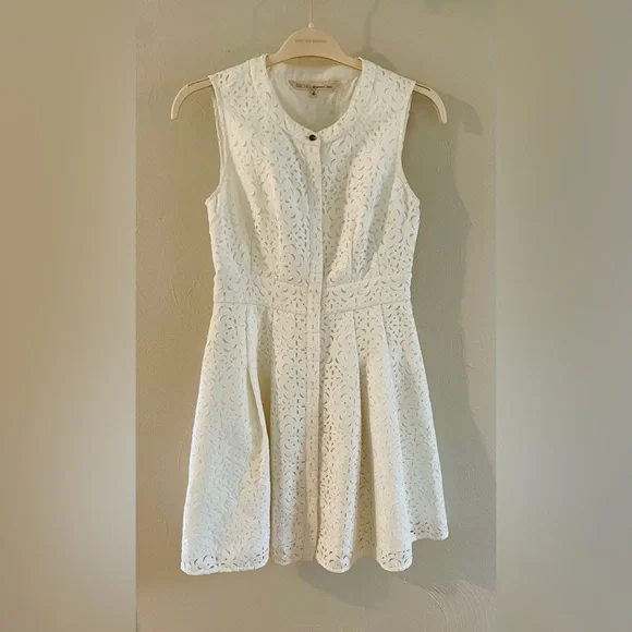 Dresses | Rachel Rachel Roy White Laser Cut Lace Fit And Flare Dress |  Poshmark
